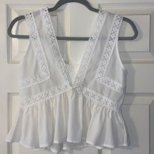 White Boutique Tank Top, Flower Detail, Size S
